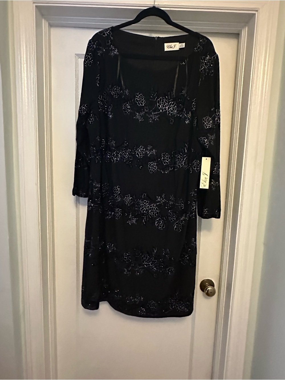 Eliza J Black Long-Sleeve Floral Embroidered Sheath Dress